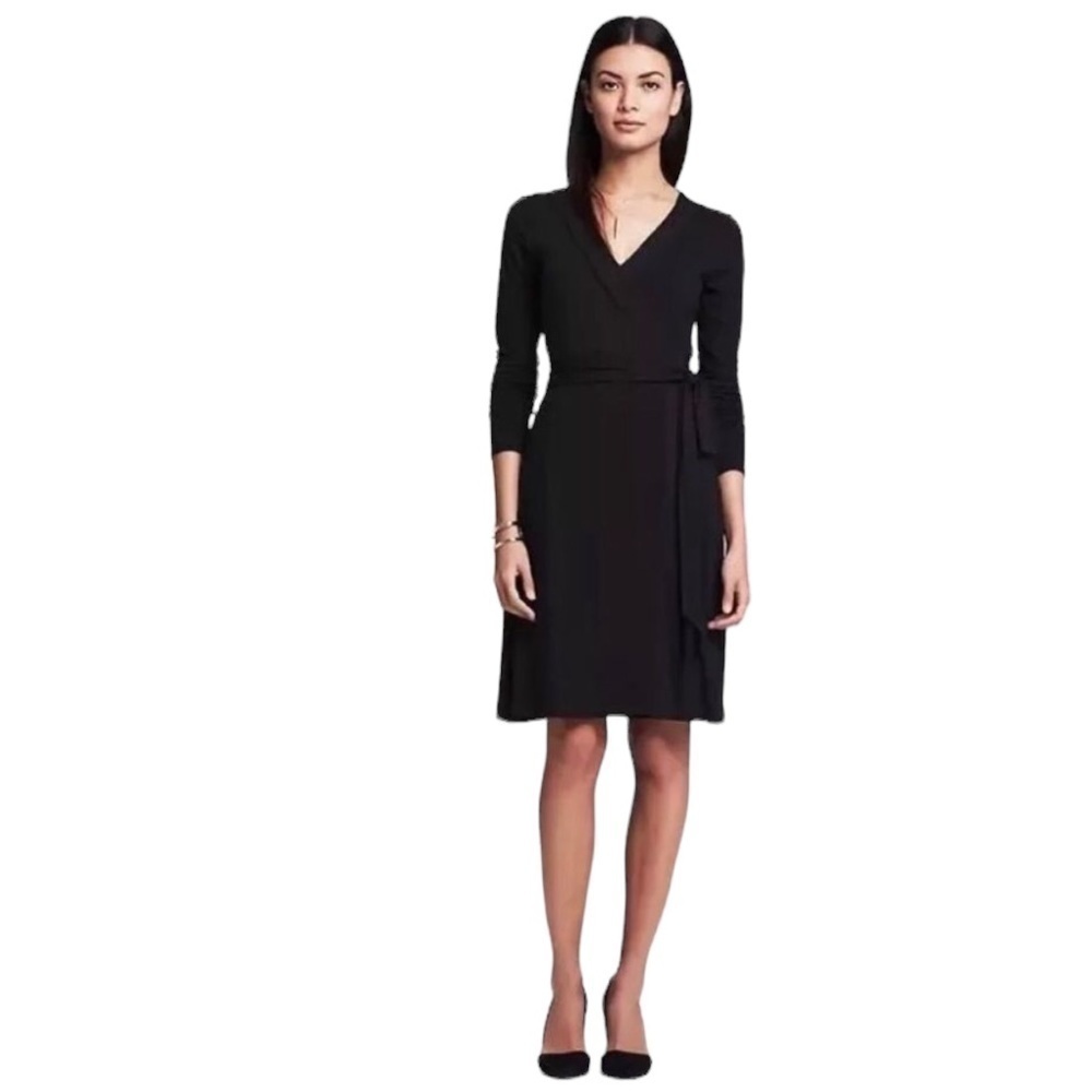 Banana Republic Stretch Jersey True Wrap Dress Black S